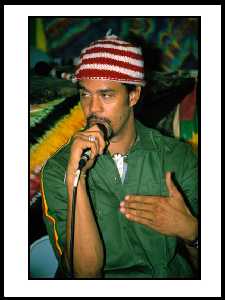 Michael Franti at Reggae on the River 2004; photo by Adebo Thomas